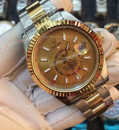 Copy Rolex Sky Dweller Gold Watch 2-Tone Gold Face 